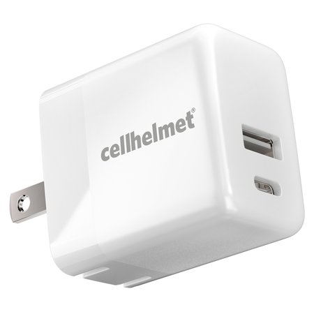 CELLHELMET USB A and USB C Dual Wall Charger 20W PD, White WALL-PD-20W-A-C